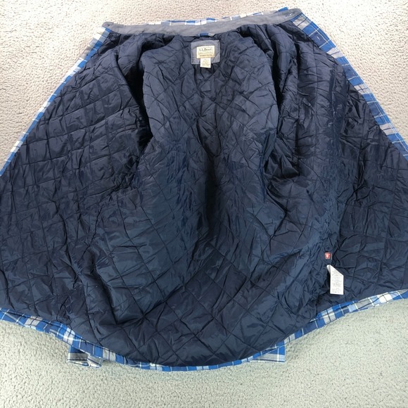 LL Bean Shirt Jacket Men L Tall Blue Plaid Slightly Fitted Quilted Lined Shacket - Picture 9 of 13